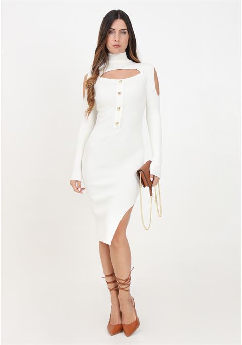 Women's cream midi dress with decorative buttons SIMONA CORSELLINI | A24CPABE01-01-C02600270692